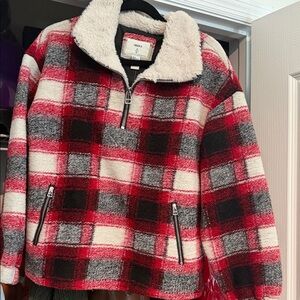 Forever 21 Red and Black Plaid Teddy Jacket